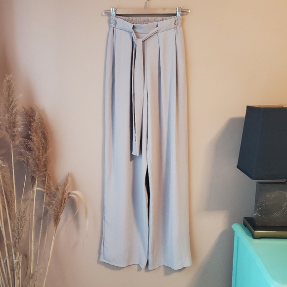 ZARA Tie Up Wide Leg Beige Flowy Pants - Picture 2 of 16